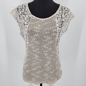 Coin 1804 Blouse Women's Medium Beige Semi Sheer Cap Sleeve